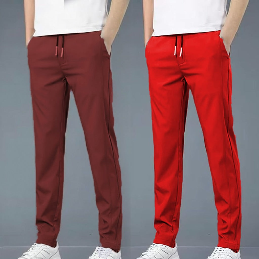 4 WAY STRETCHABLE LYCRA DARK MAROON AND RED COMBO TRACKPANTS