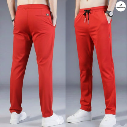 4 WAY STRETCHABLE LYCRA RED AND PISTA GREEN COMBO TRACKPANTS