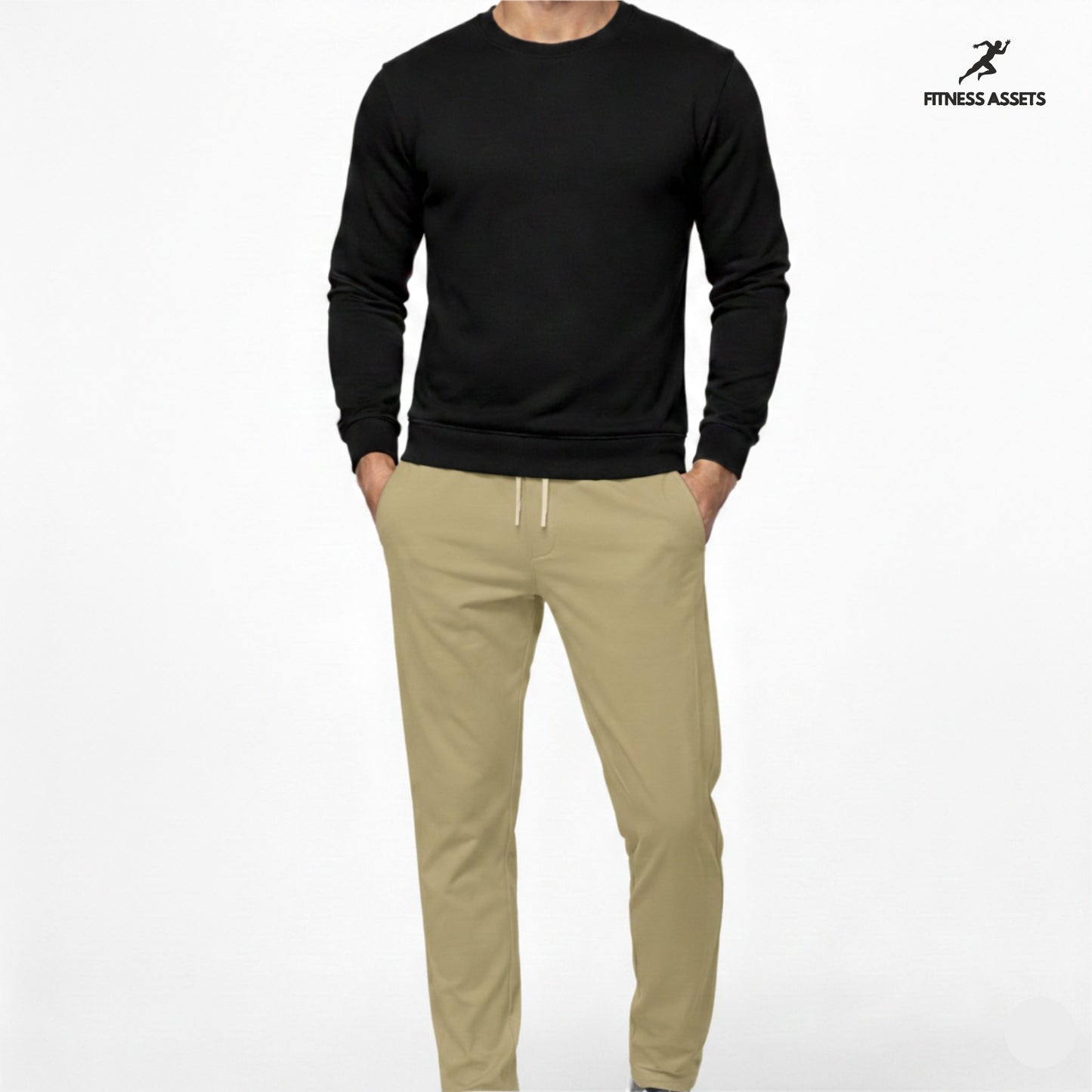 4 WAY STRETCHABLE LYCRA CAMEL TRACKPANTS AND FLEECE BLACK SWEATSHIRTS COMBO